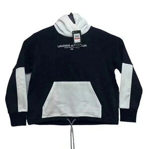 Under Armour Size XS Black White Rival Fleece Adjustable Hem Pullover Hoodie